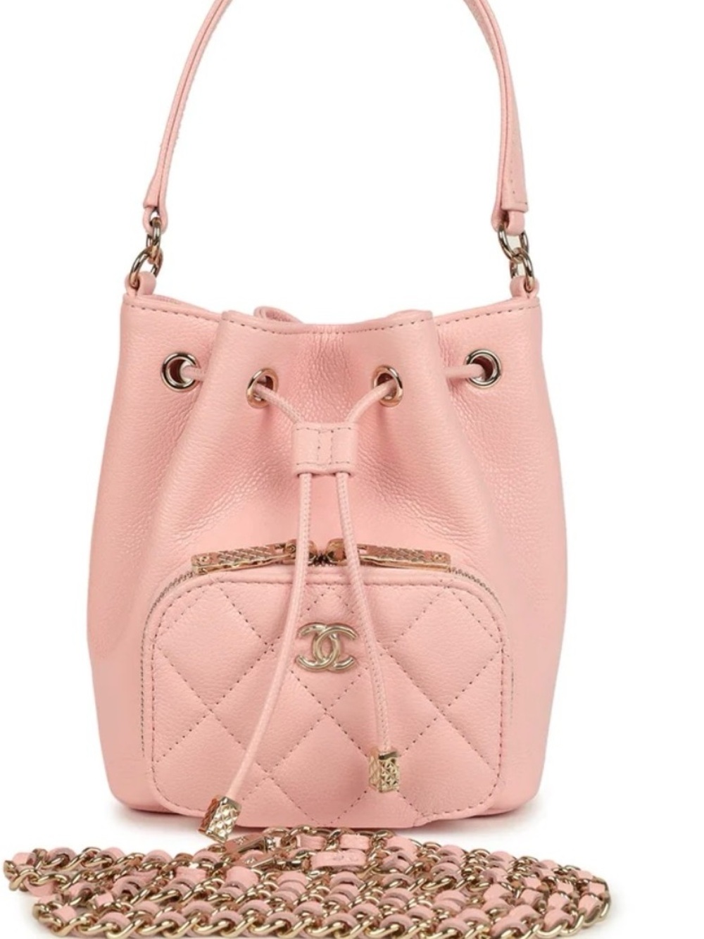 CHANEL 2025 NWT Pink Quilted Mini Bucket Bag with Gold Hardware